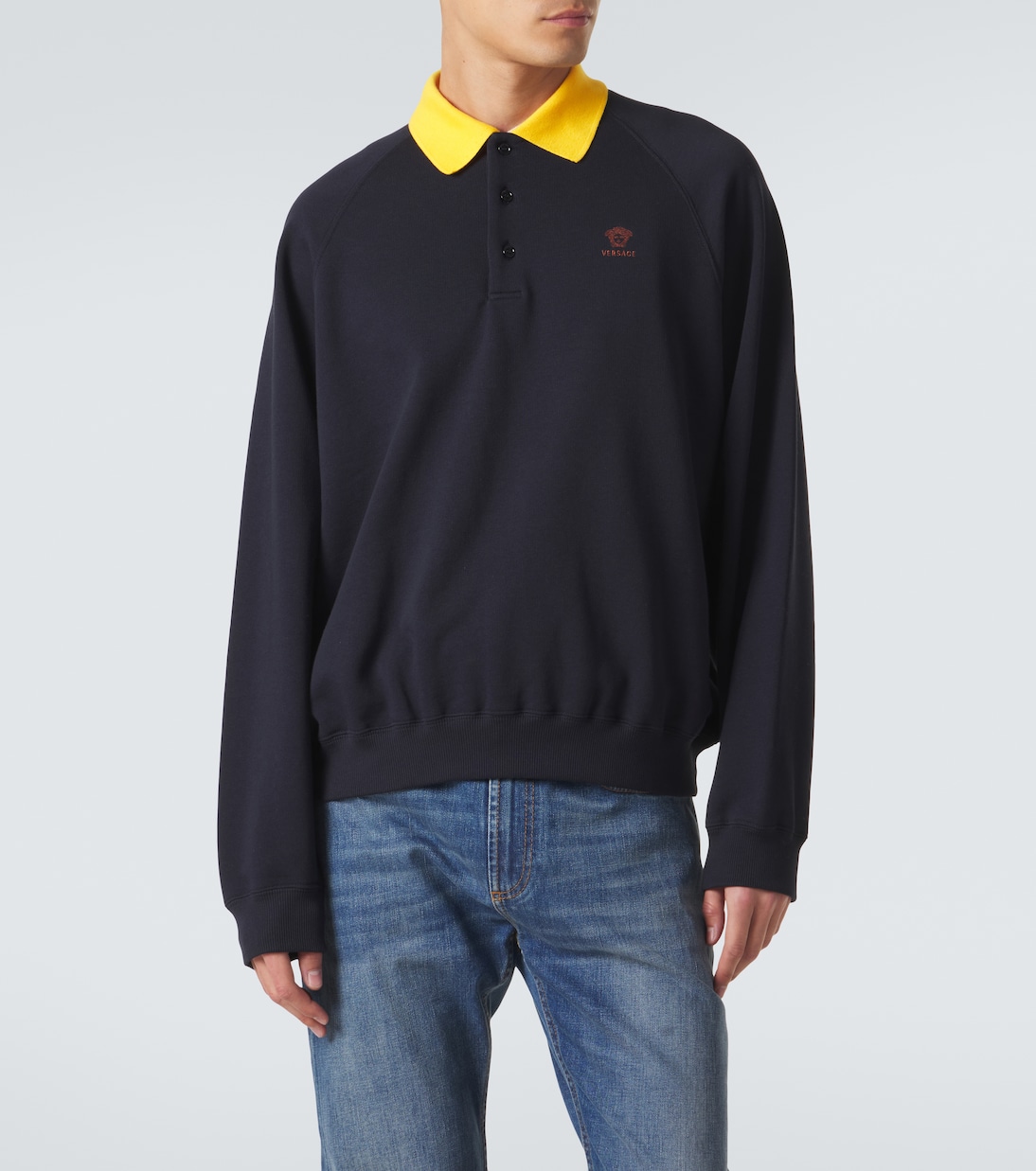 Embroidered cotton jersey polo sweatshirt | Versace