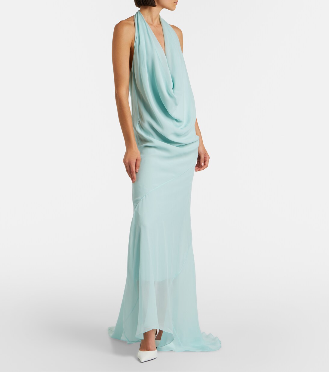 Draped sheer silk crêpe georgette gown | Mugler