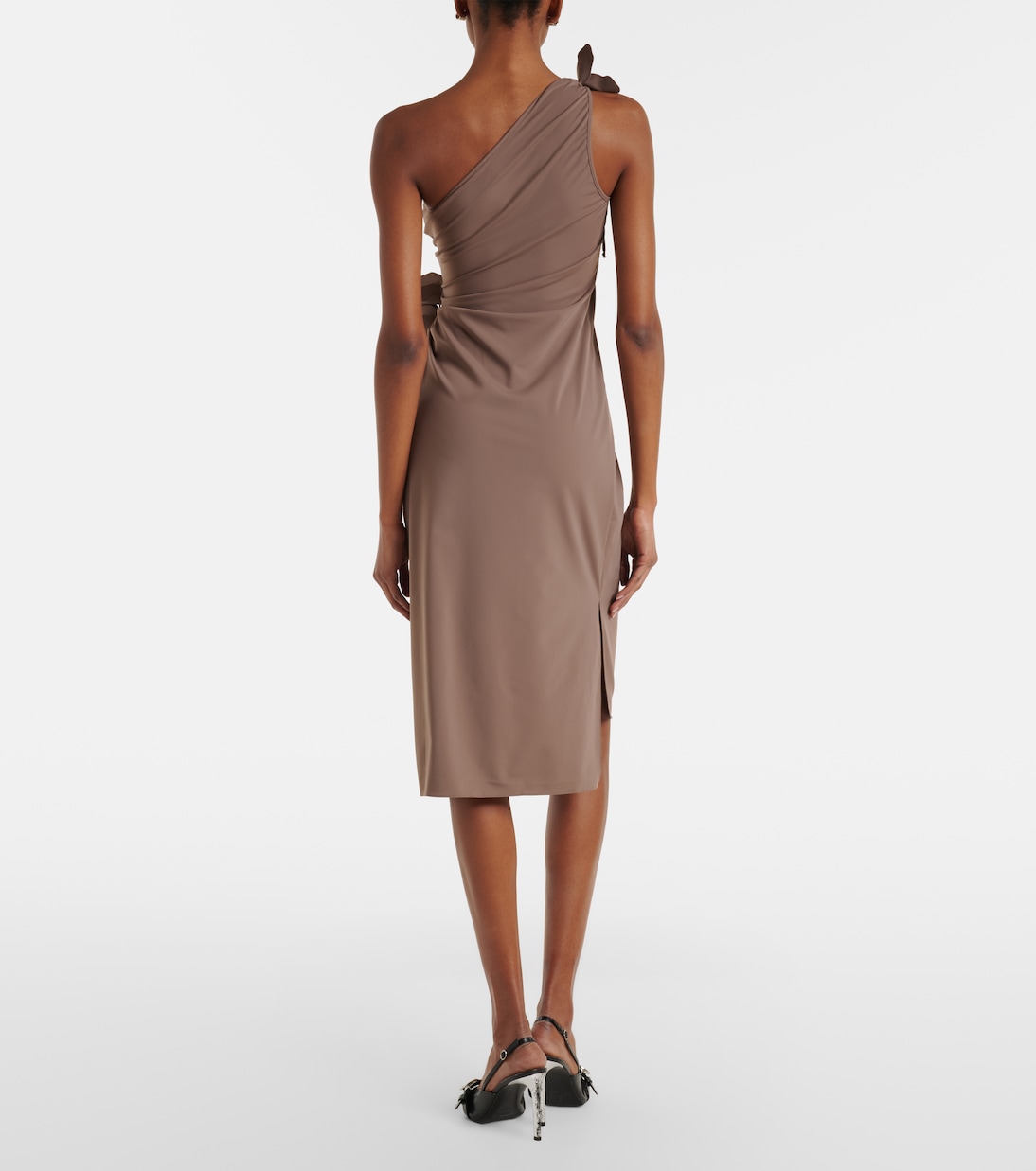 Floral-appliqué one-shoulder jersey cocktail dress | Coperni