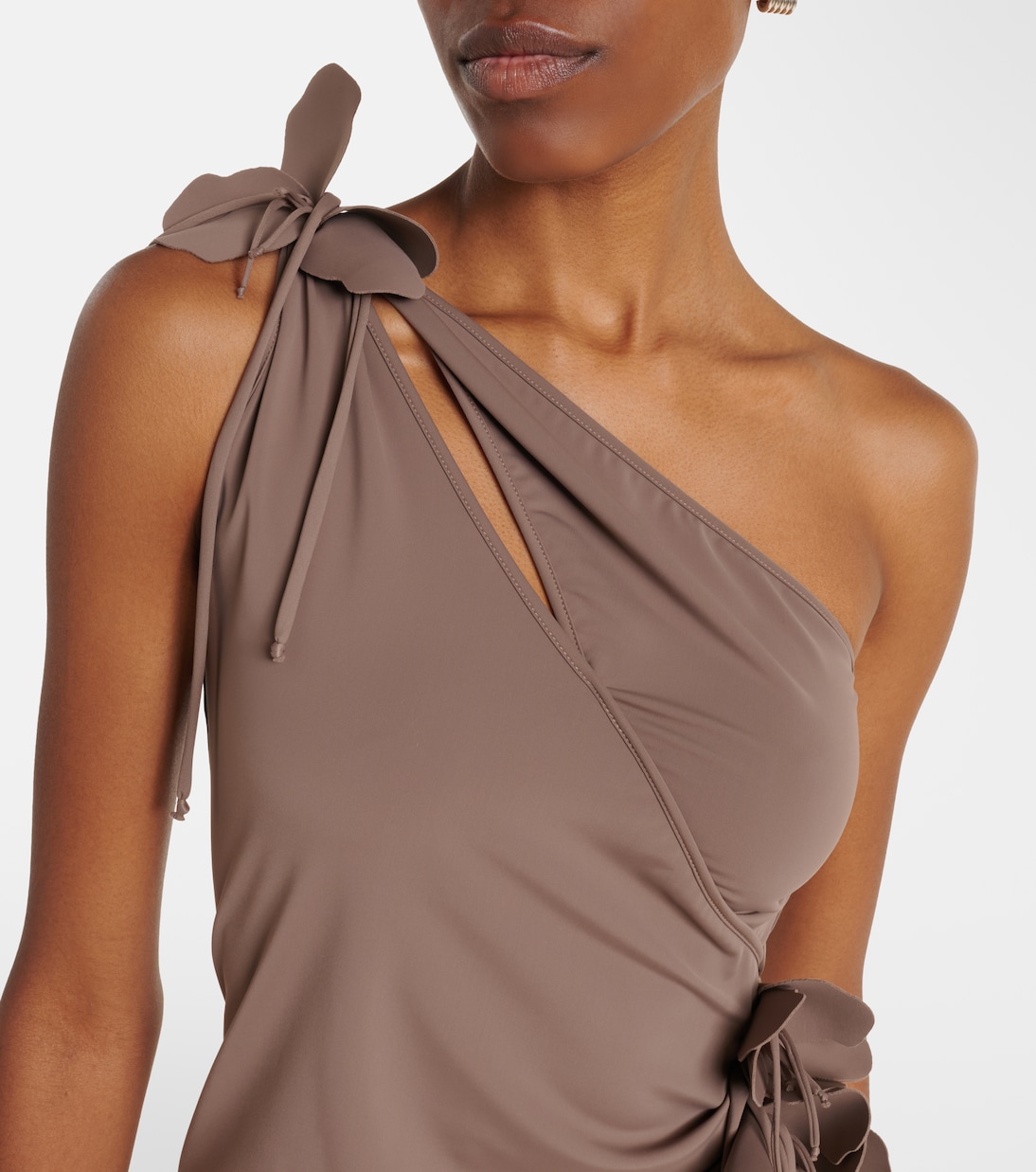 Floral-appliqué one-shoulder jersey cocktail dress | Coperni