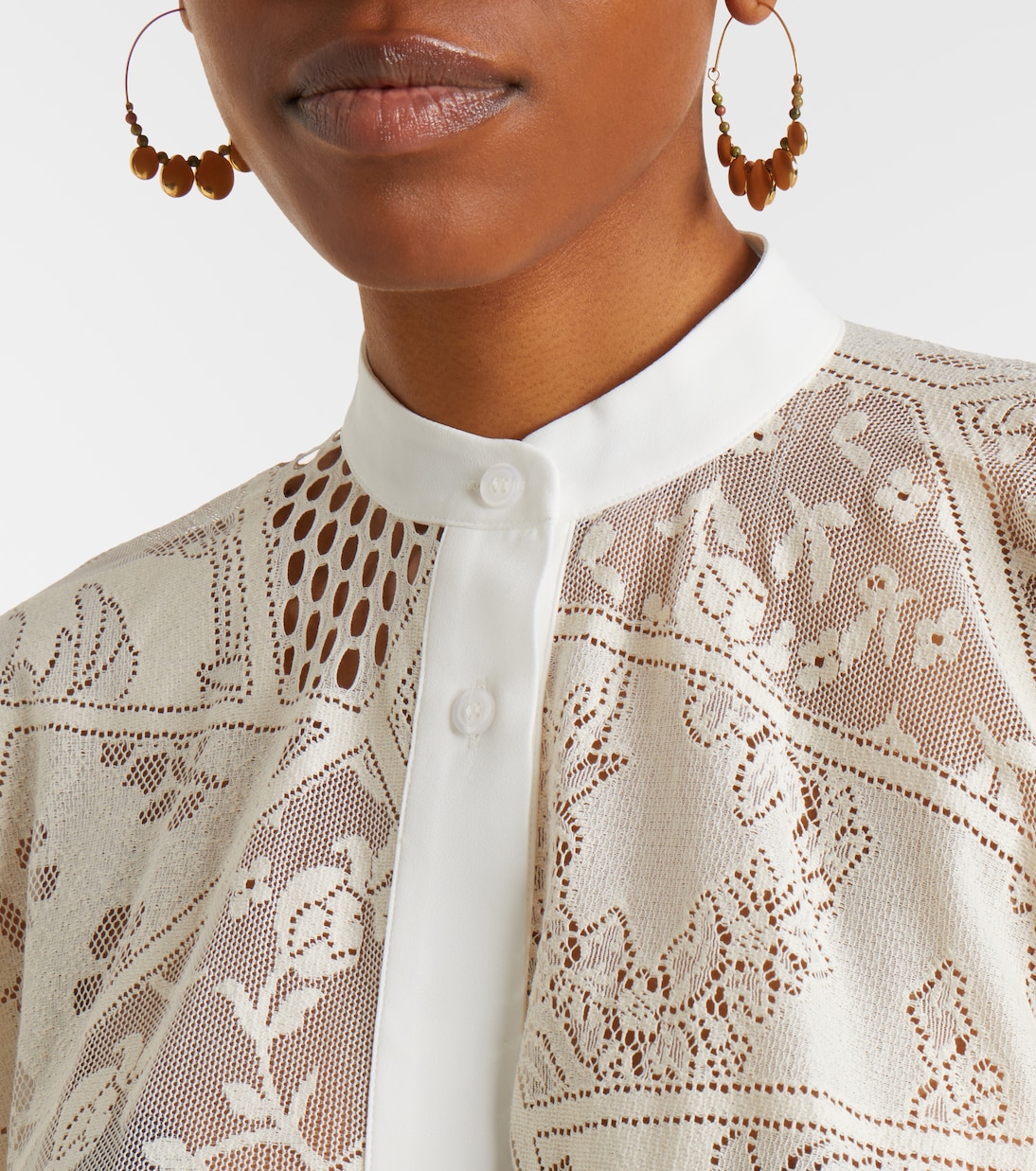 Foulard cotton-blend lace shirt | La DoubleJ
