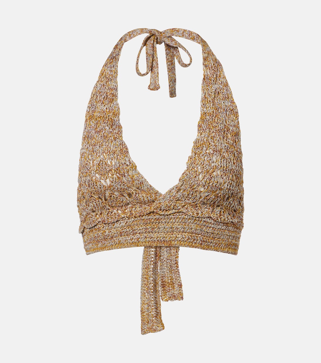 Open-knit linen-blend lamé crop top | Valentino