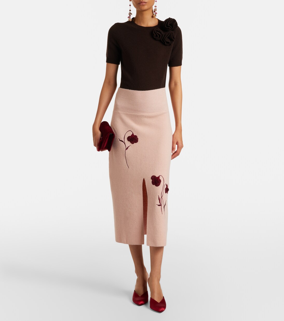 Floral-appliqué knitted midi skirt | Erdem
