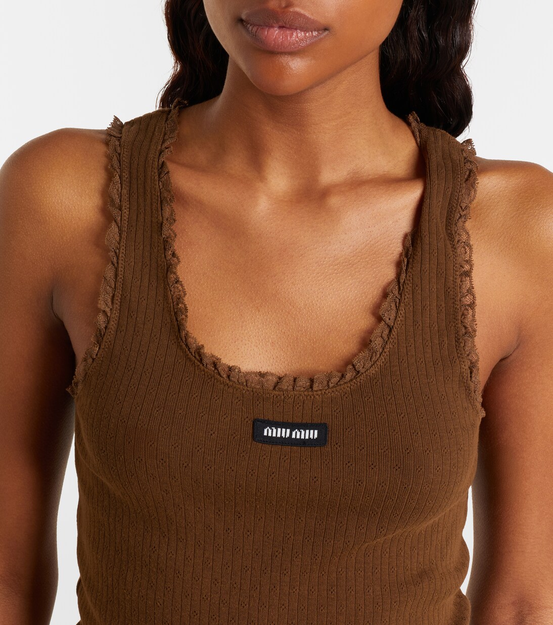 Lace-trimmed pointelle cotton tank top | Miu Miu