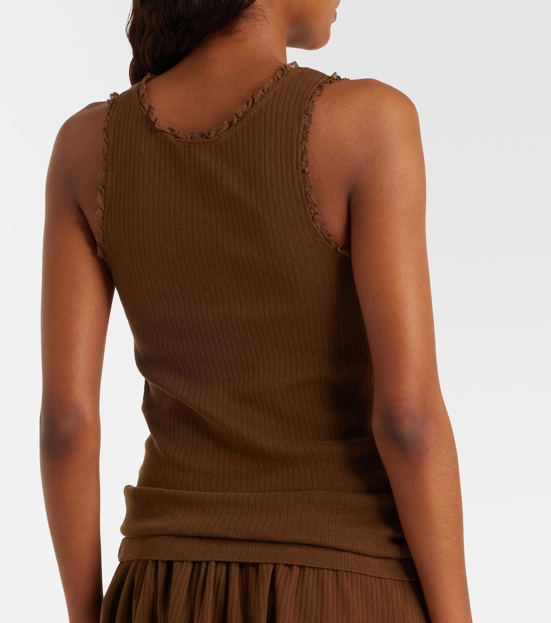 Lace-trimmed pointelle cotton tank top | Miu Miu