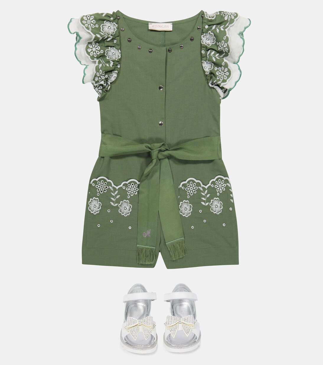 Broderie anglaise cotton playsuit | Monnalisa
