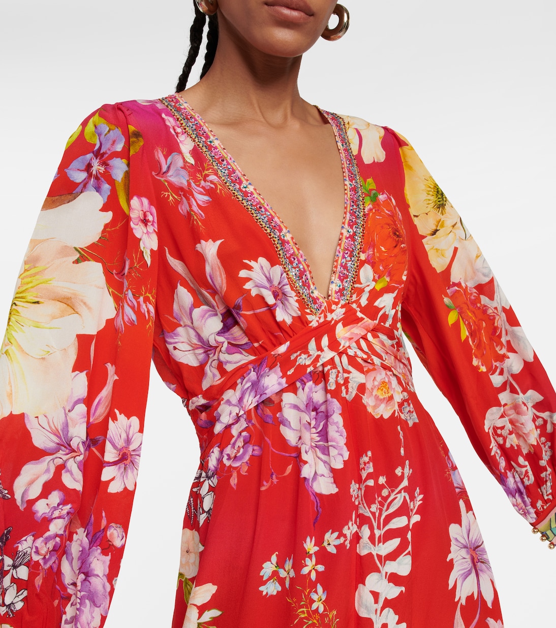 Robe longue en soie à ornements | Camilla