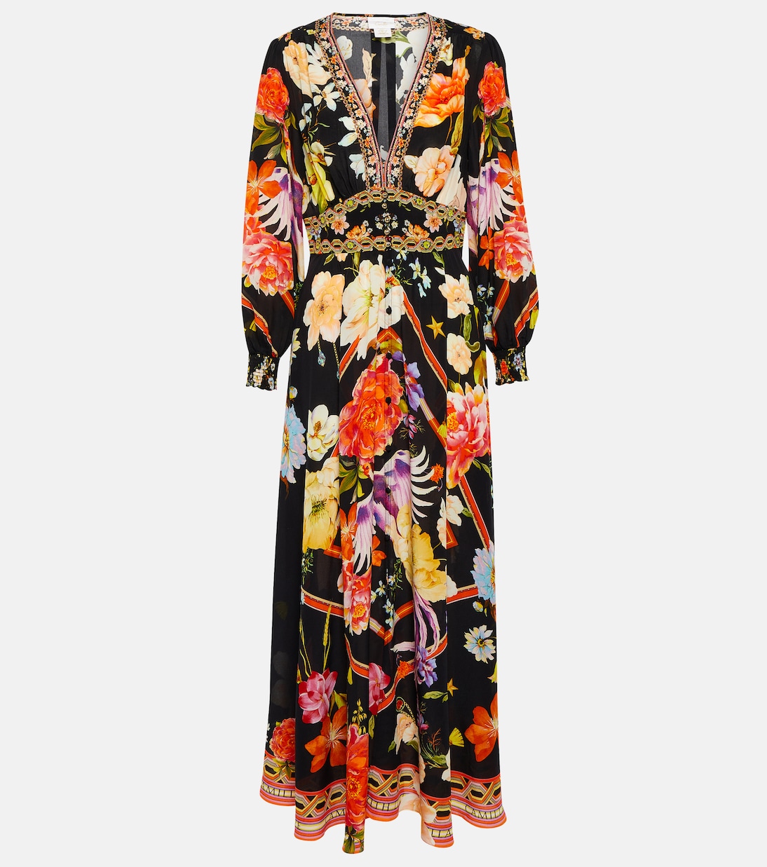 Robe longue en soie à ornements | Camilla
