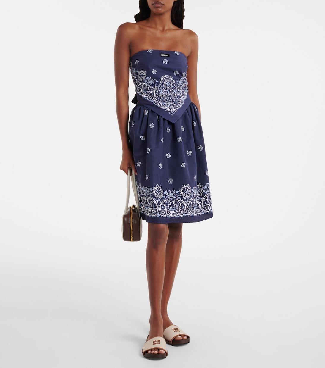 Minifalda de algodón y lino estampada | Miu Miu