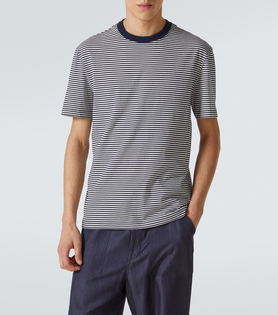 Camiseta en jersey de algodón a rayas | Brunello Cucinelli