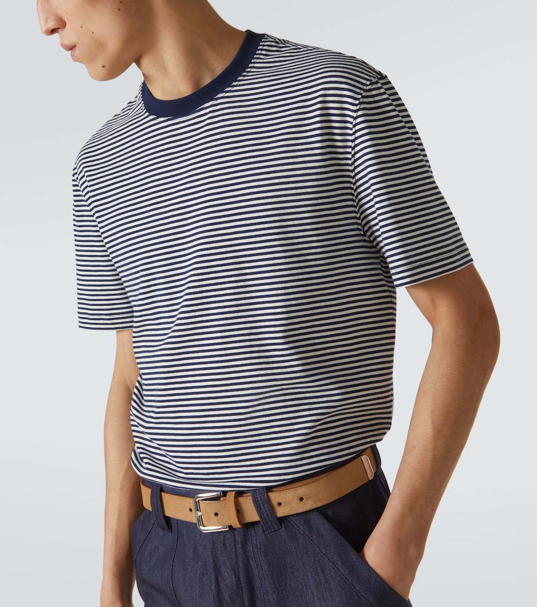 Camiseta en jersey de algodón a rayas | Brunello Cucinelli