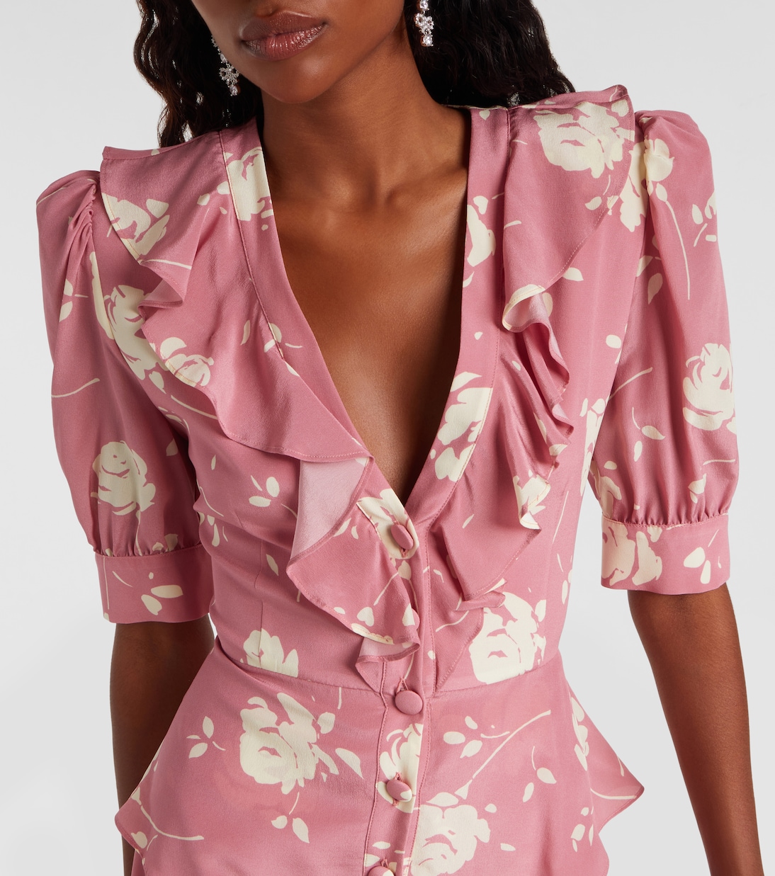 Floral ruffled silk midi dress | Alessandra Rich