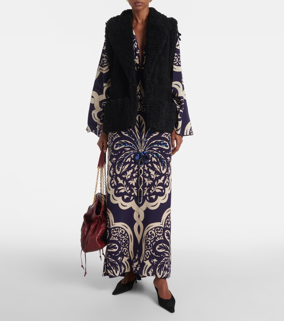 Weste aus Veloursleder mit Shearling | Johanna Ortiz