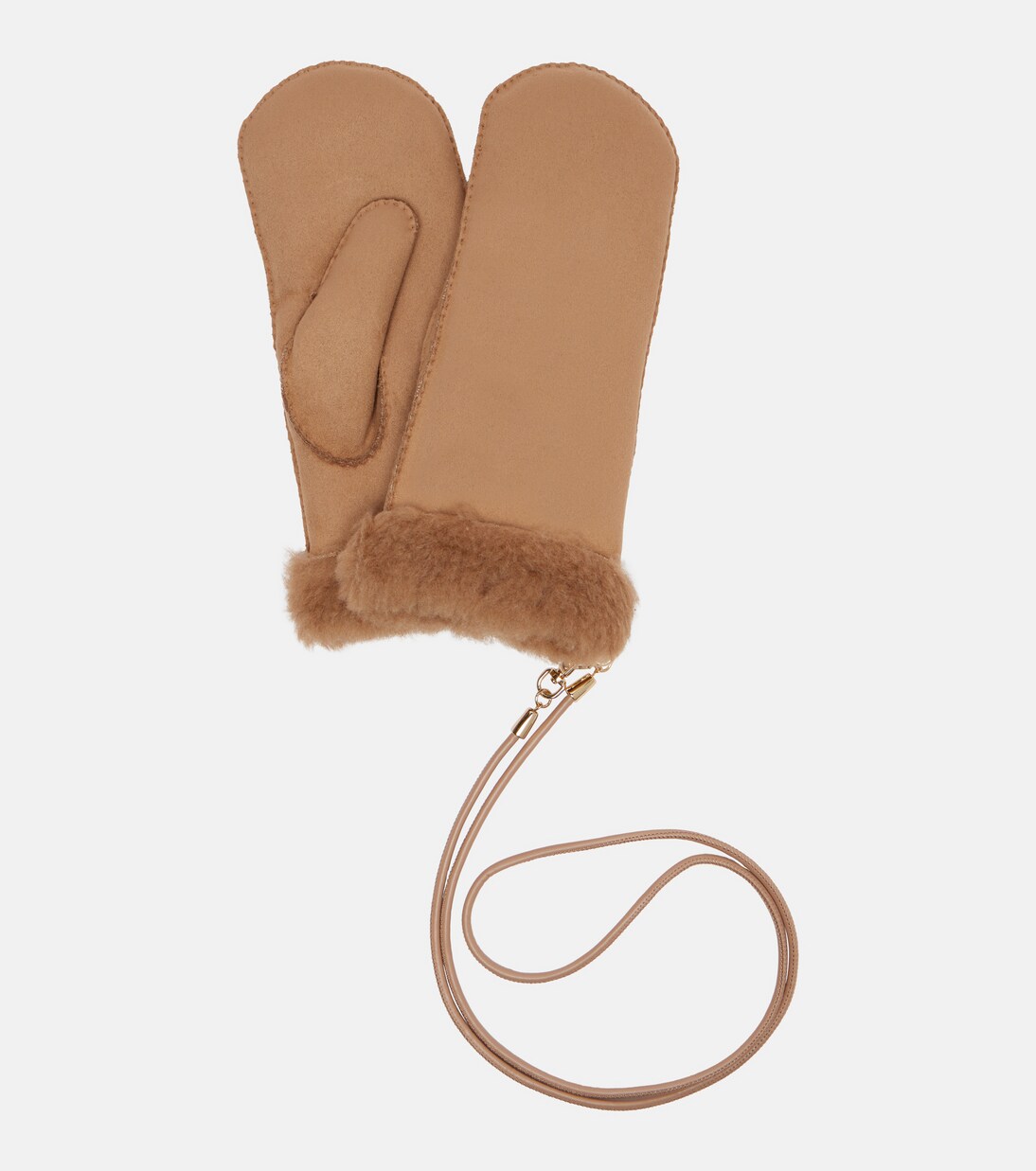 Sand shearling-lined mittens | Max Mara