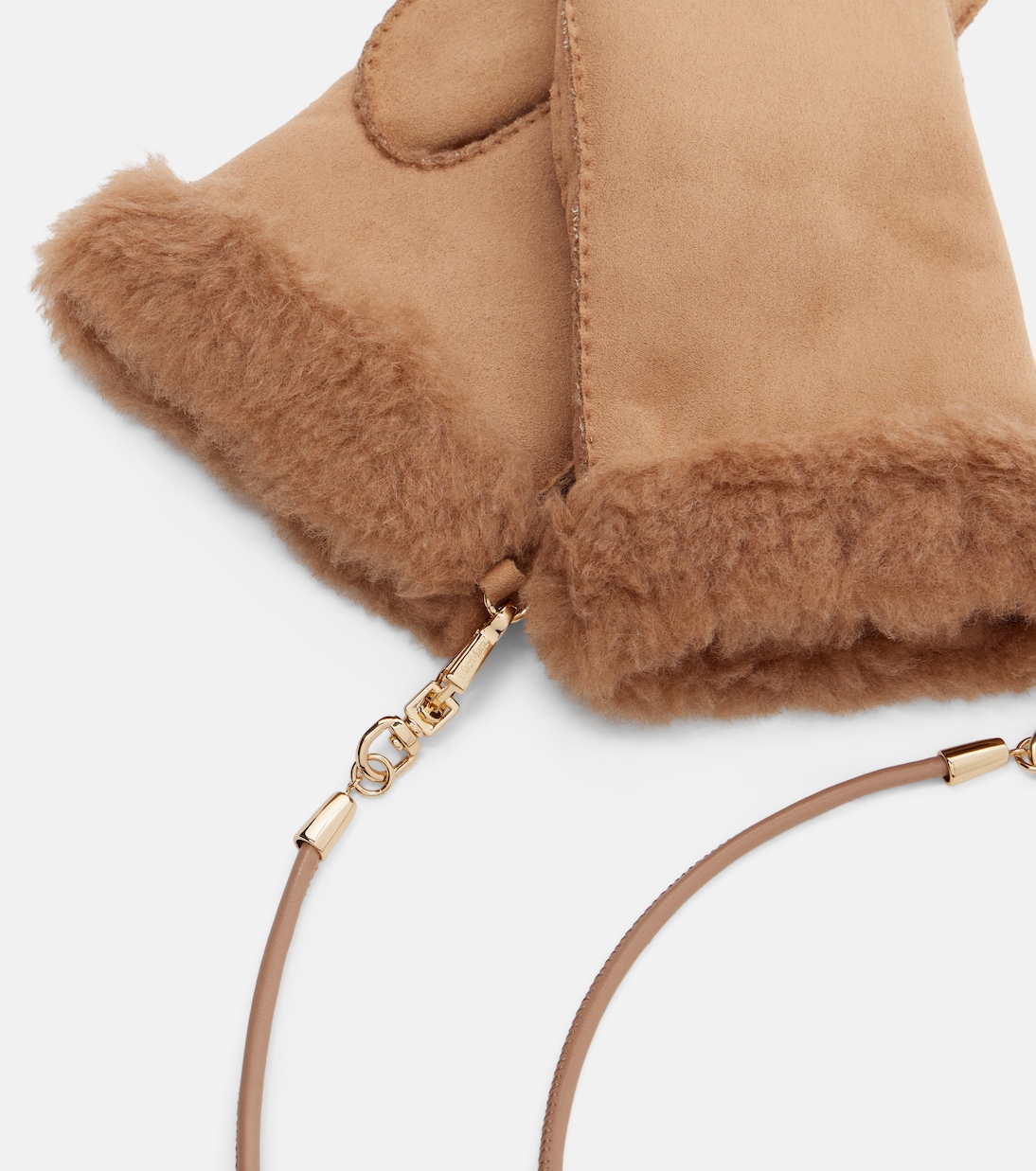 Sand shearling-lined mittens | Max Mara