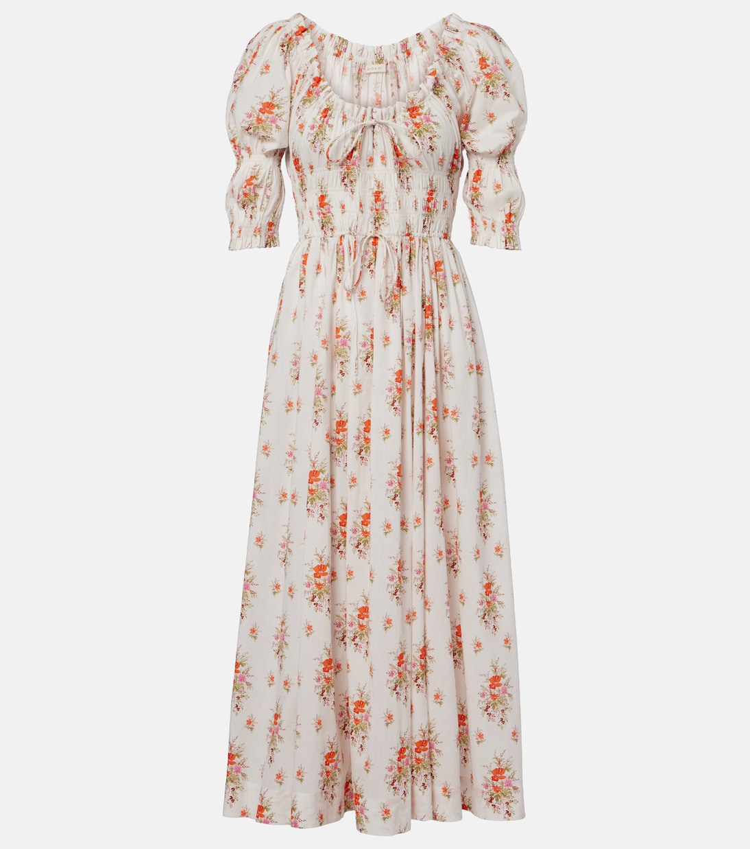 Ischia gathered floral cotton midi dress | Dôen