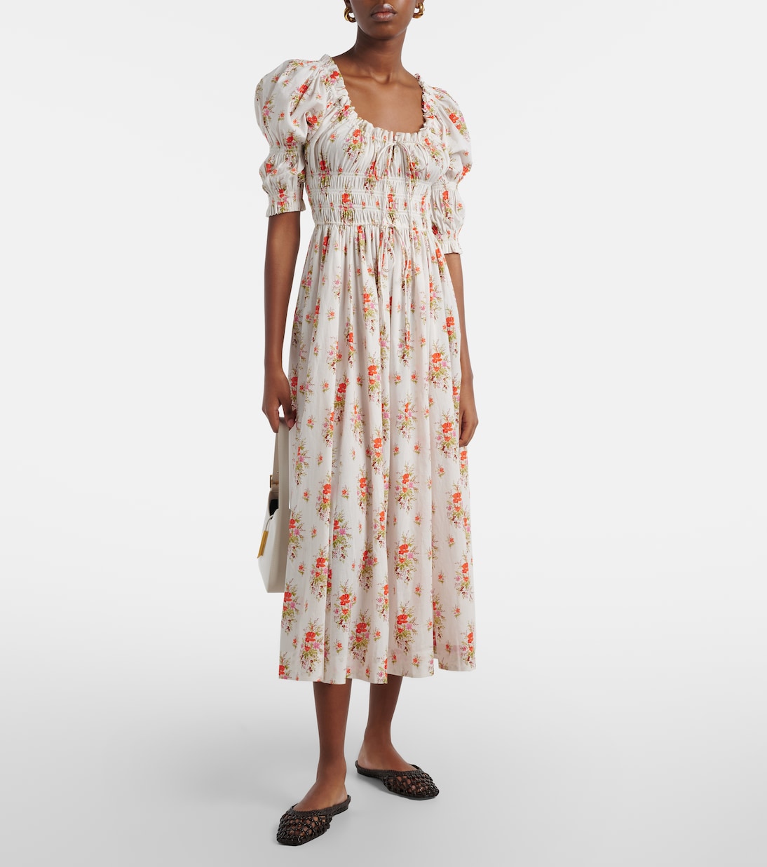 Ischia gathered floral cotton midi dress | Dôen