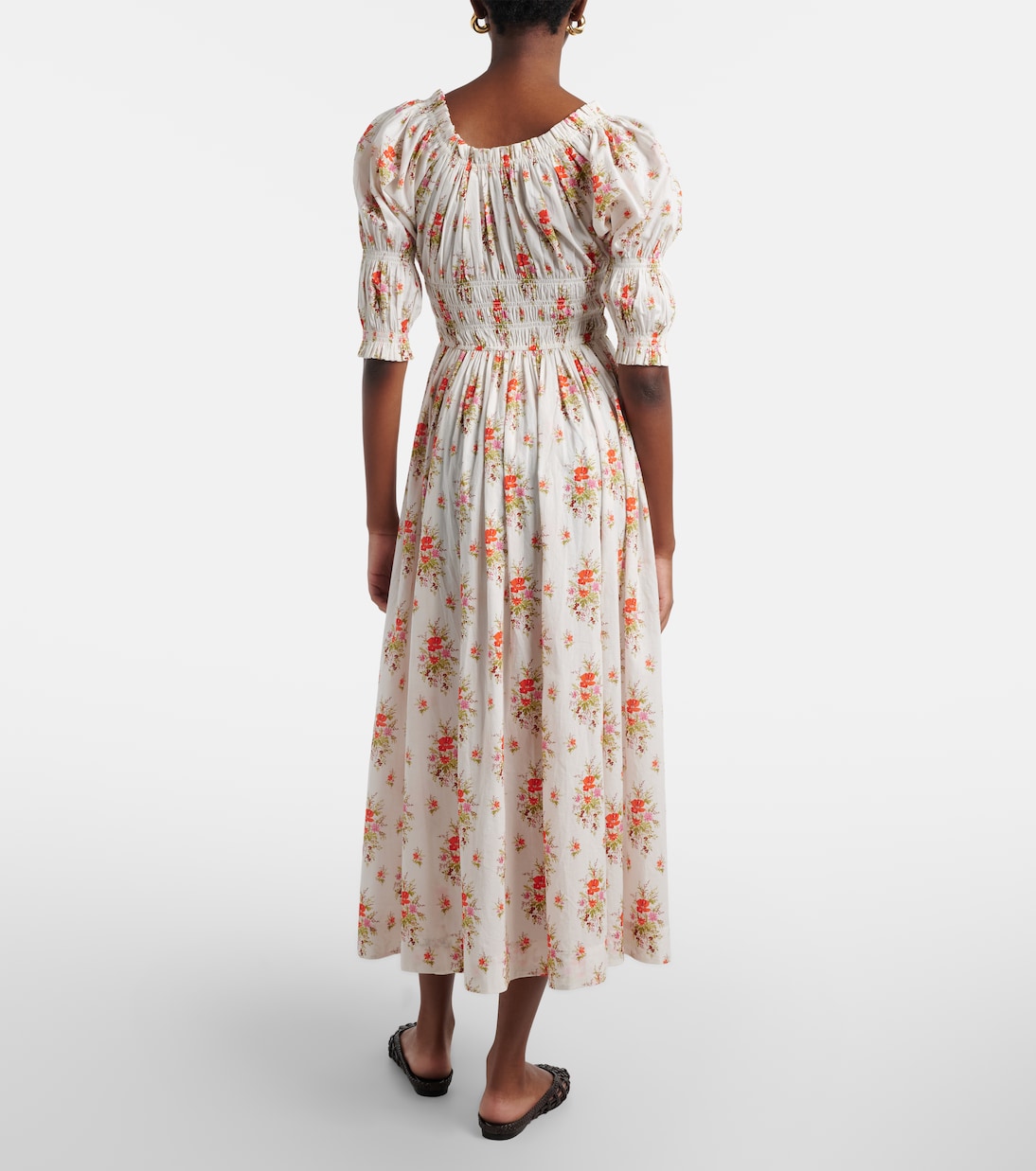 Ischia gathered floral cotton midi dress | Dôen