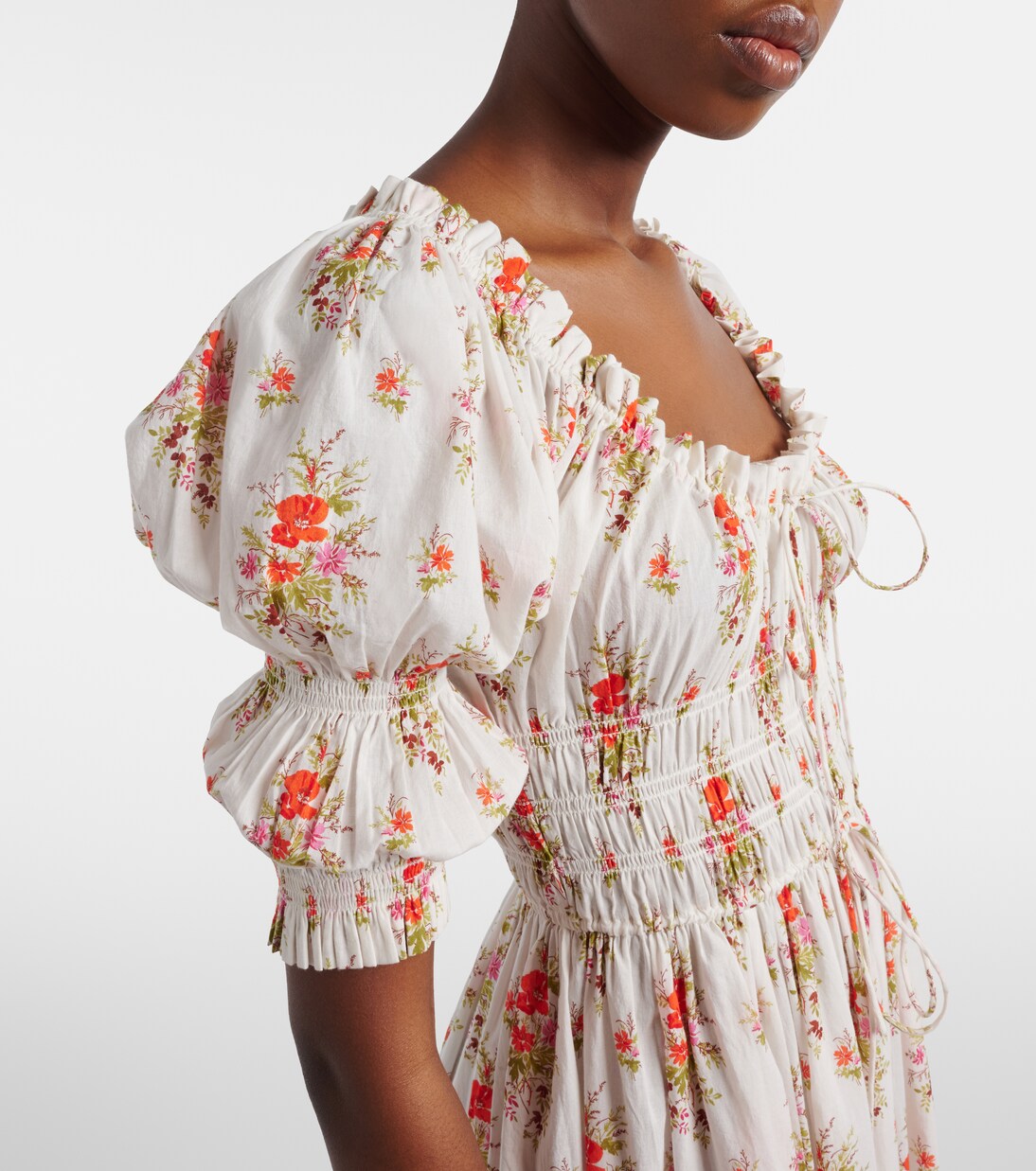 Ischia gathered floral cotton midi dress | Dôen