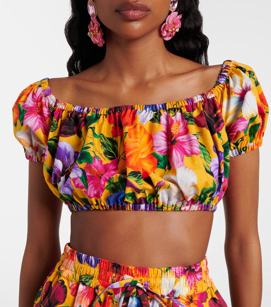 Floral off-shoulder cotton crop top | Dolce&Gabbana