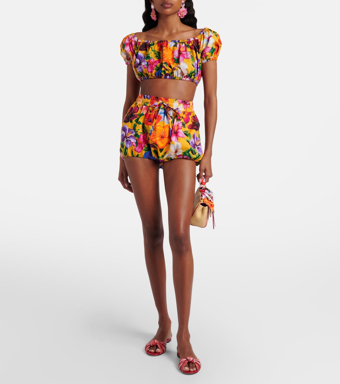 Floral off-shoulder cotton crop top | Dolce&Gabbana
