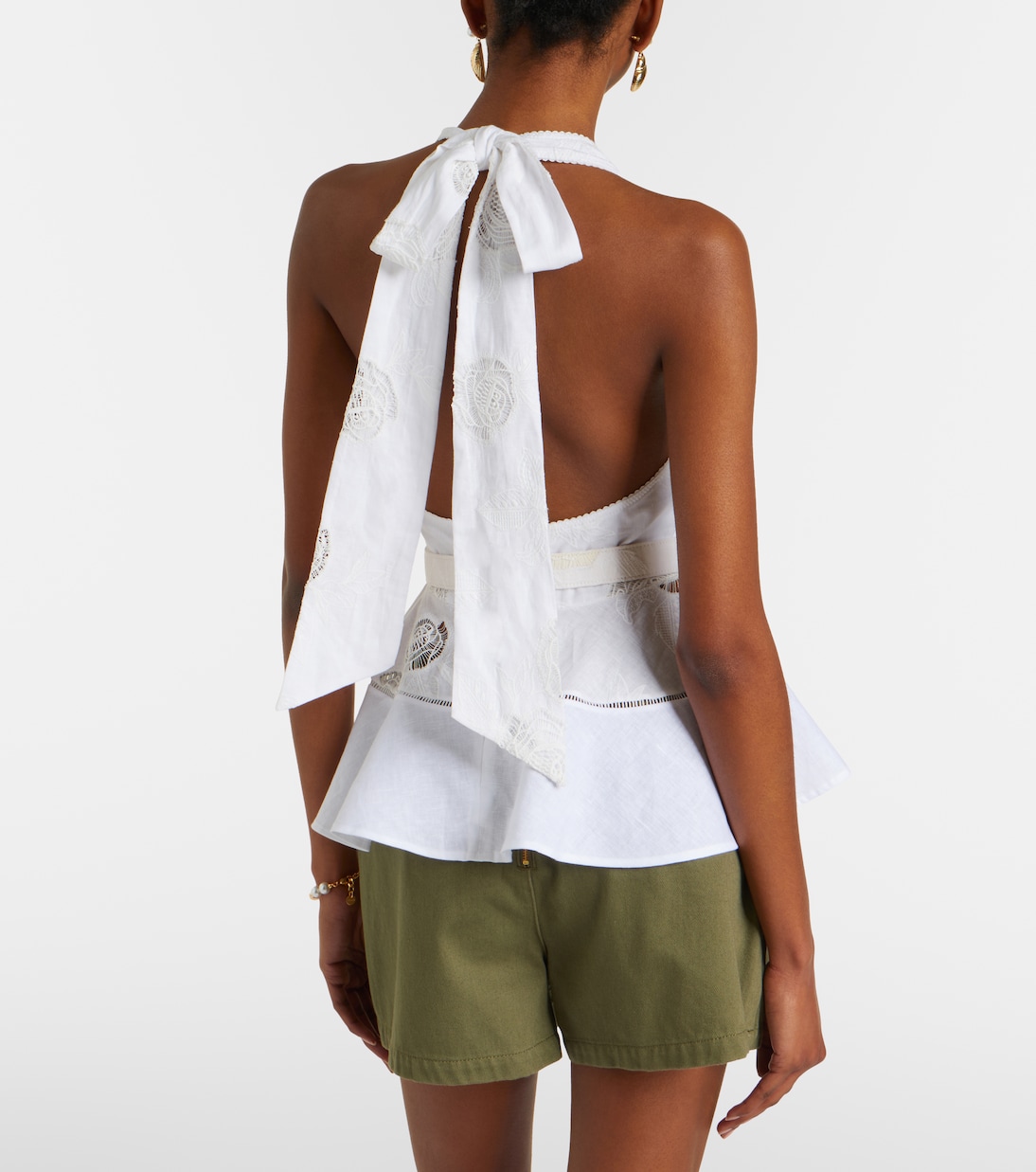 Broderie anglaise peplum linen and cotton top | Self-Portrait