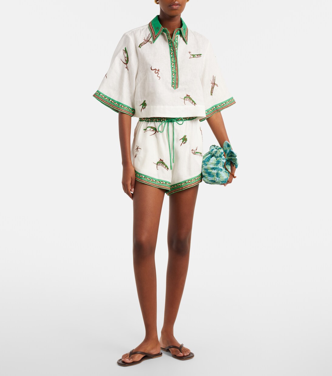 Wanda embroidered linen shorts | Alémais