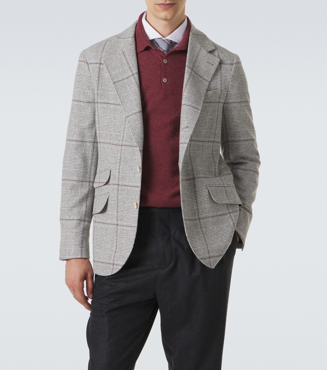 Checked silk, wool, and cashmere blazer | Brunello Cucinelli