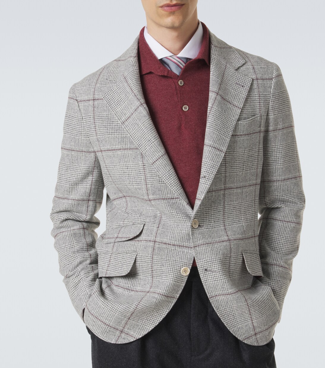 Checked silk, wool, and cashmere blazer | Brunello Cucinelli