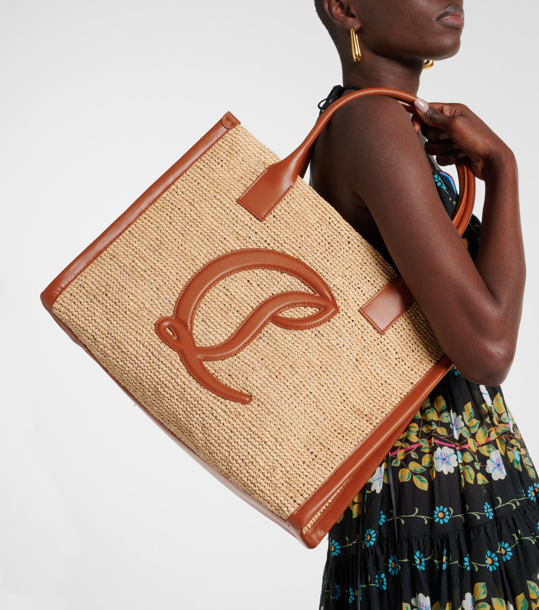 By My Side E/W Large raffia tote bag | Christian Louboutin