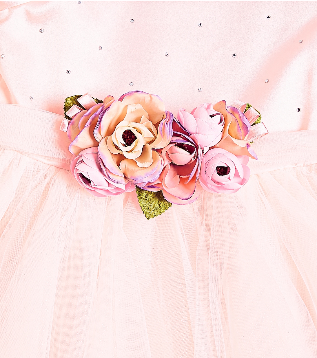 Floral-appliqué embellished tulle dress | Monnalisa