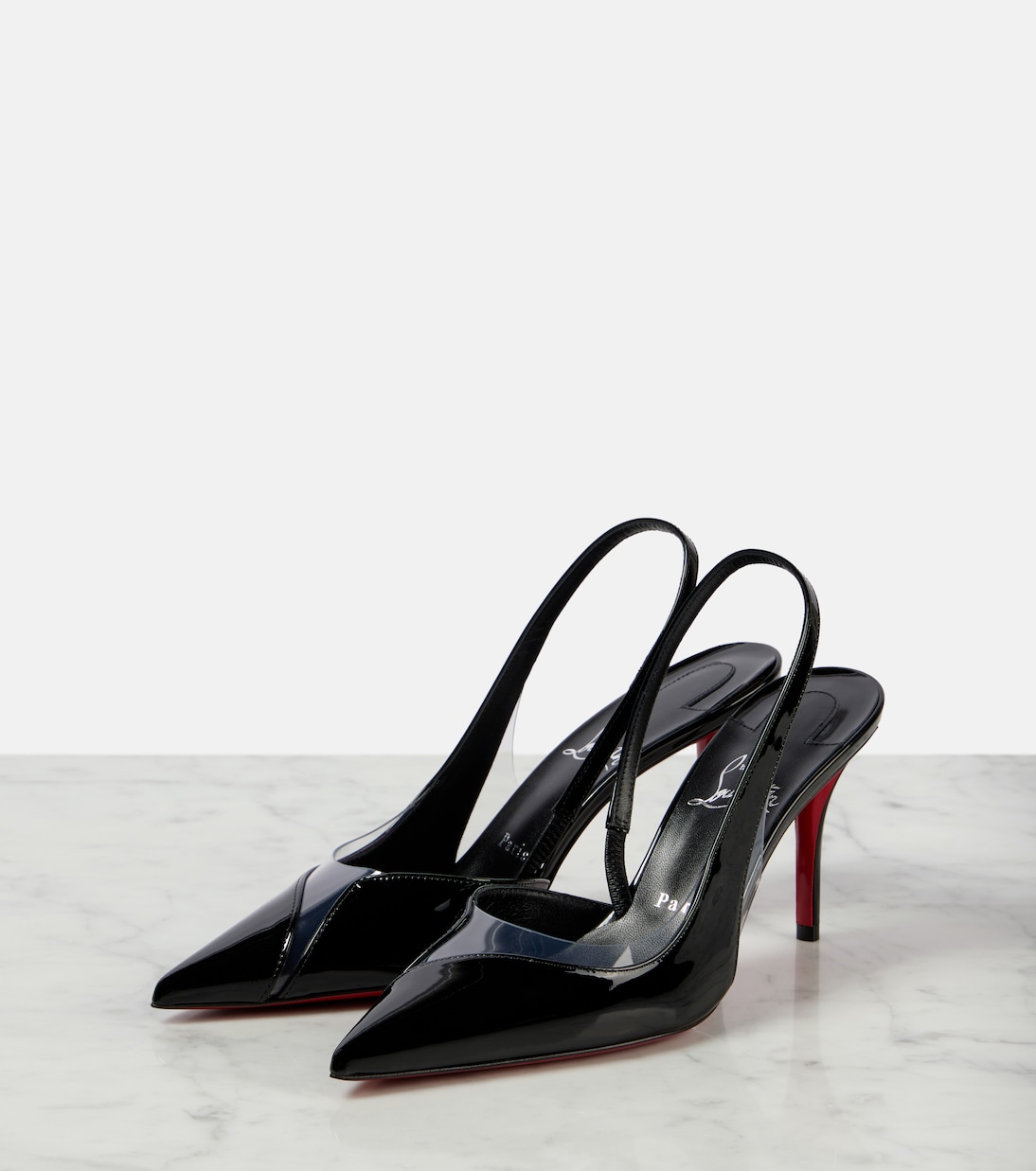 Posticha 80 leather and PVC slingback pumps | Christian Louboutin