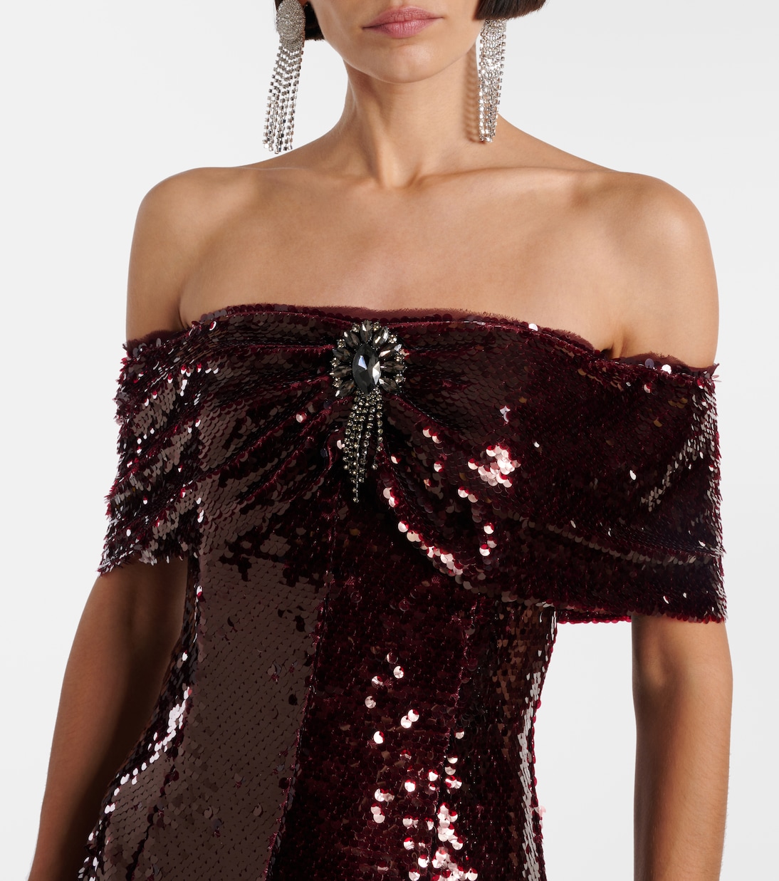 Robe midi à encolure bardot à sequins | Self-Portrait