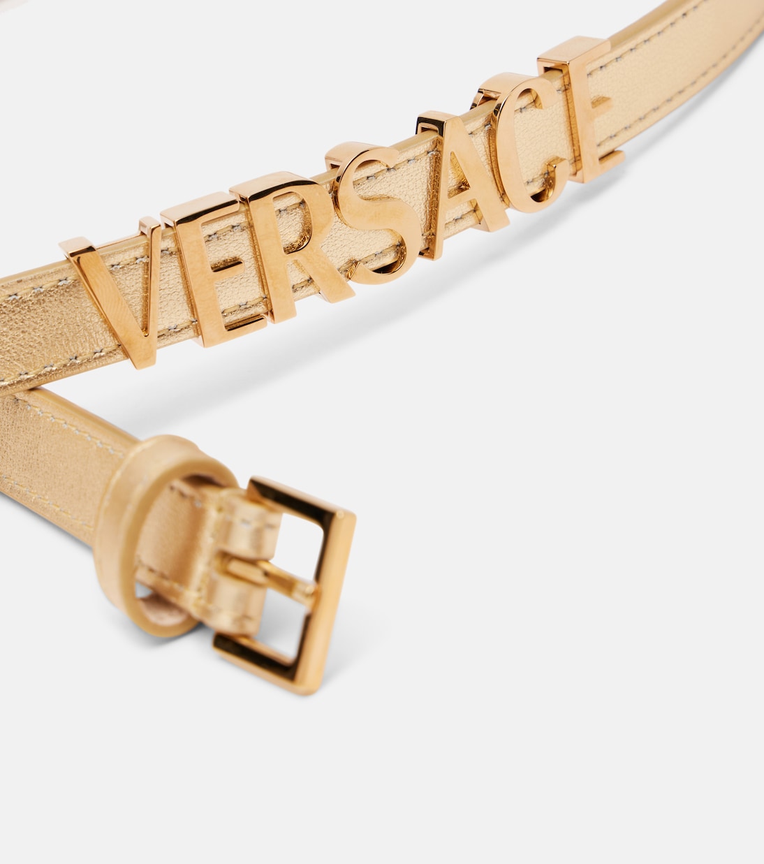 Logo metallic leather belt  | Versace