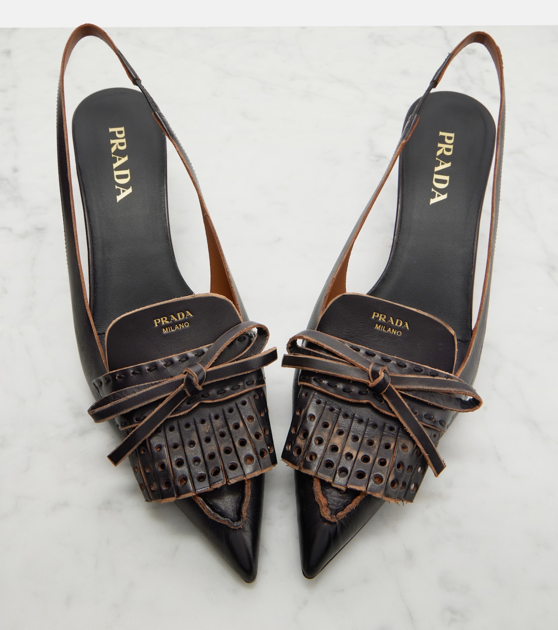 Bow-detail leather slingback pumps | Prada