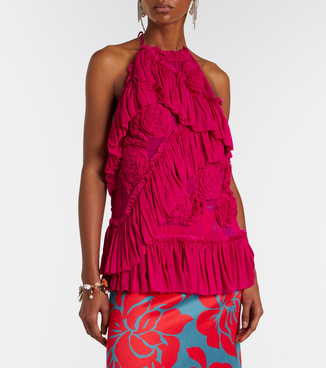 Floral-appliqué ruffled top | Dries Van Noten
