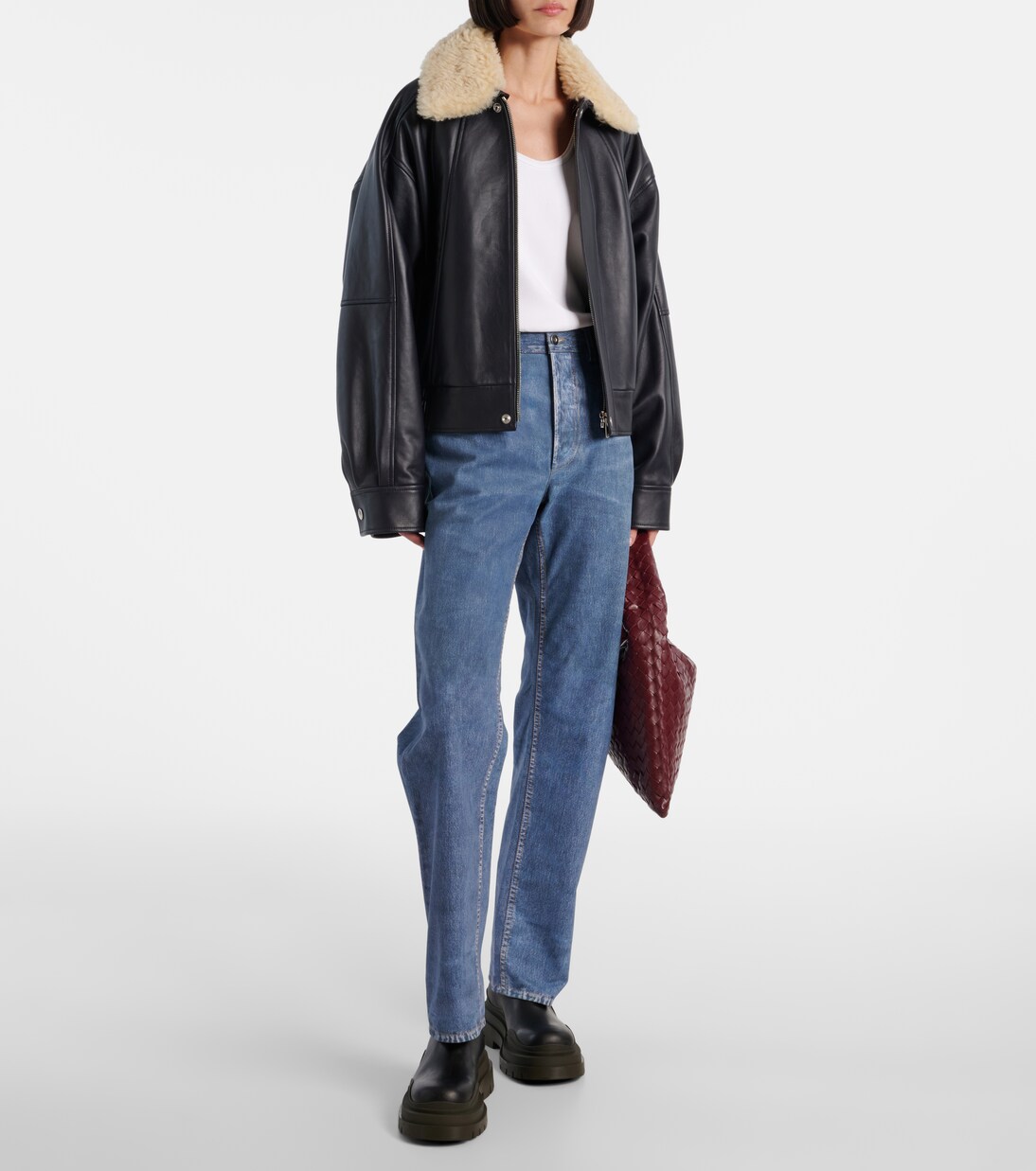 Pantalón de piel con estampado de denim | Bottega Veneta