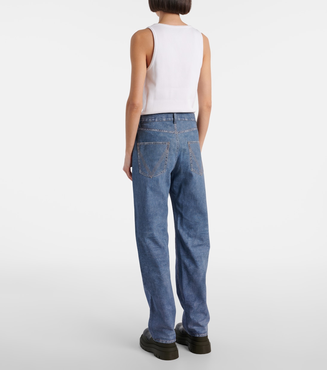 Pantalón de piel con estampado de denim | Bottega Veneta