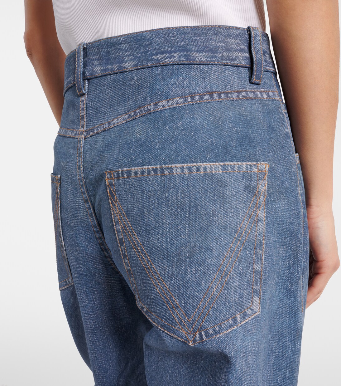 Pantalón de piel con estampado de denim | Bottega Veneta