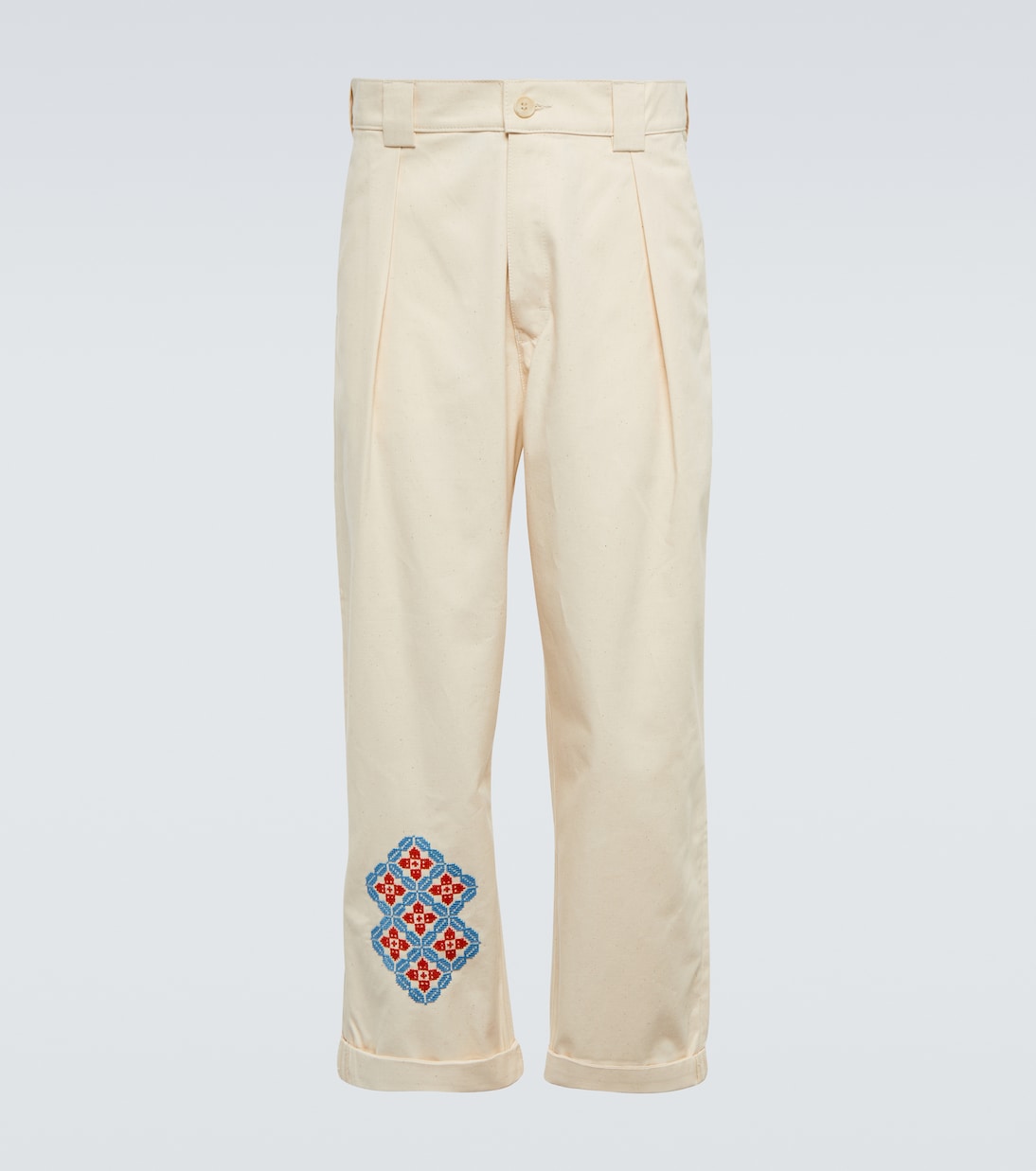Embroidered straight cotton pants | Adish