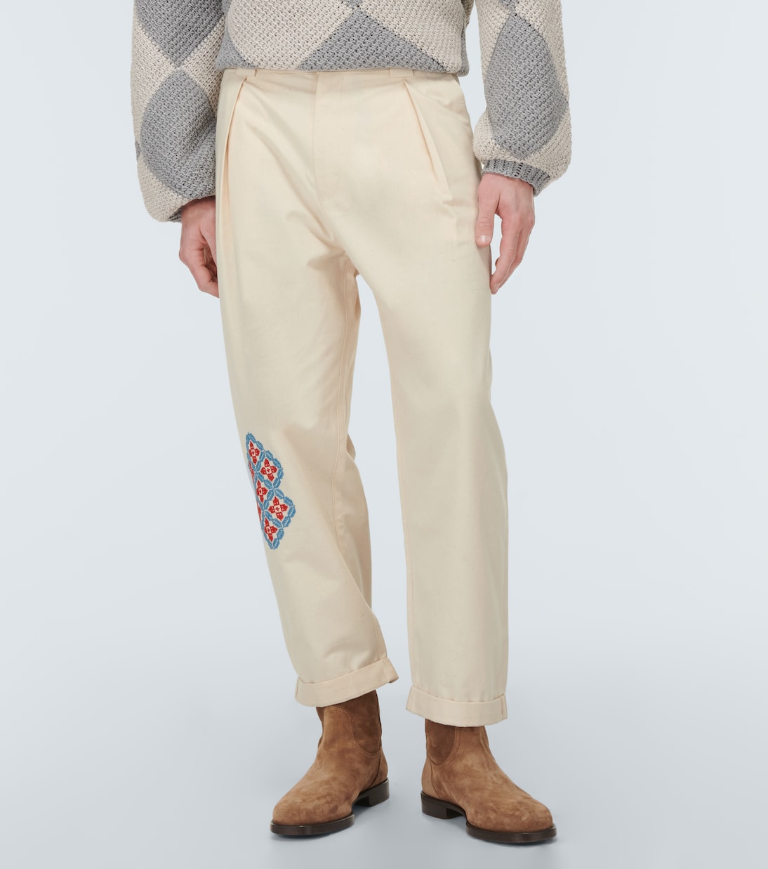 Embroidered straight cotton pants | Adish