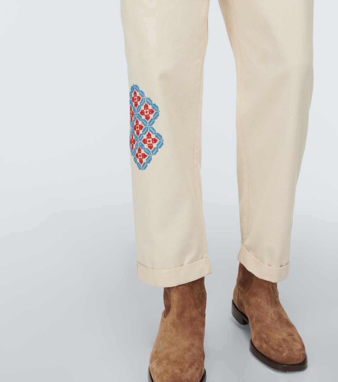 Embroidered straight cotton pants | Adish