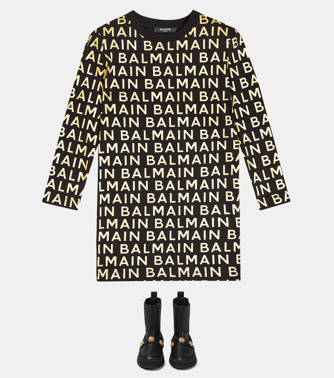 Robe imprimée en coton à logo | Balmain Kids