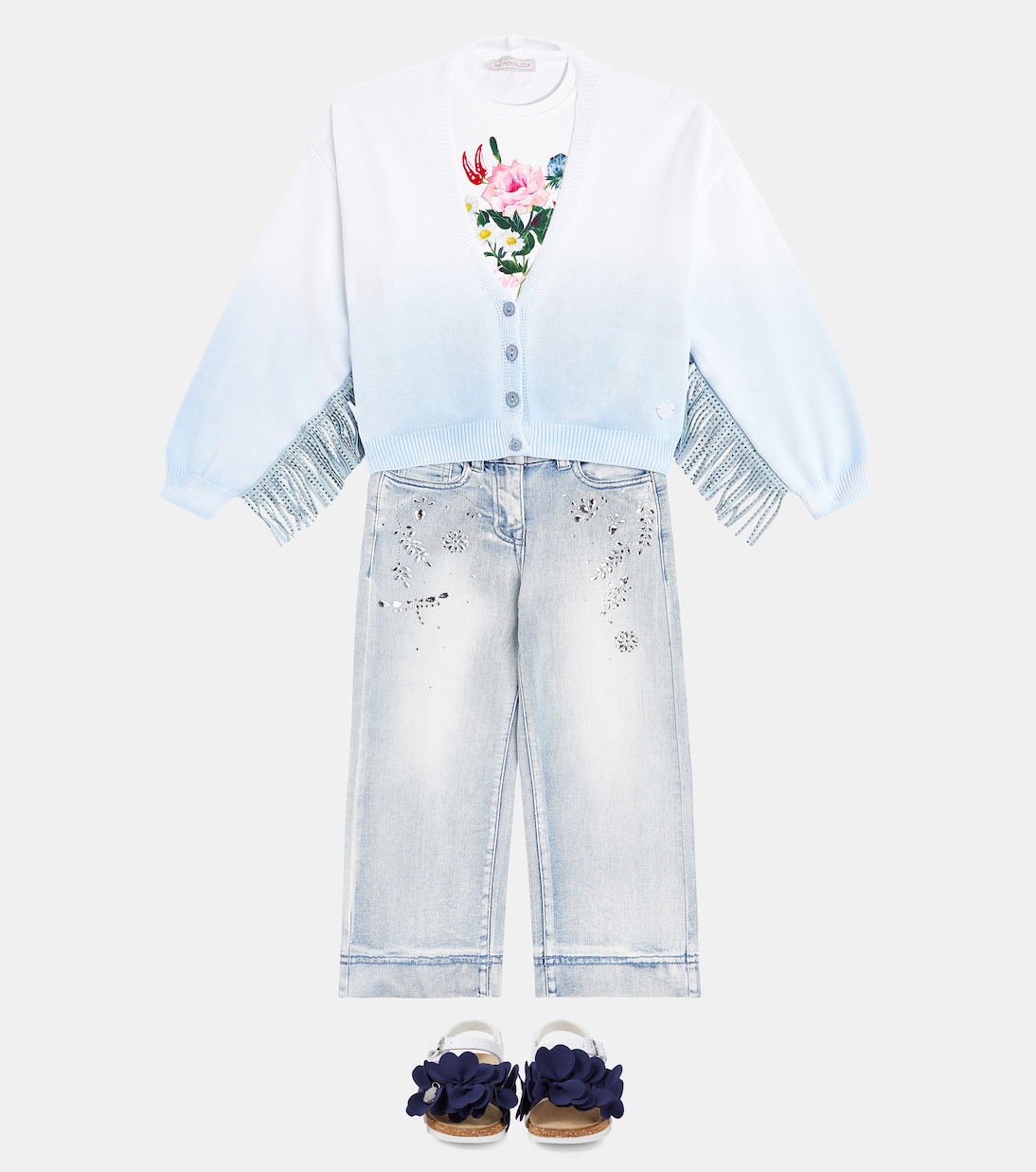 Fringed ombré cotton cardigan | Monnalisa