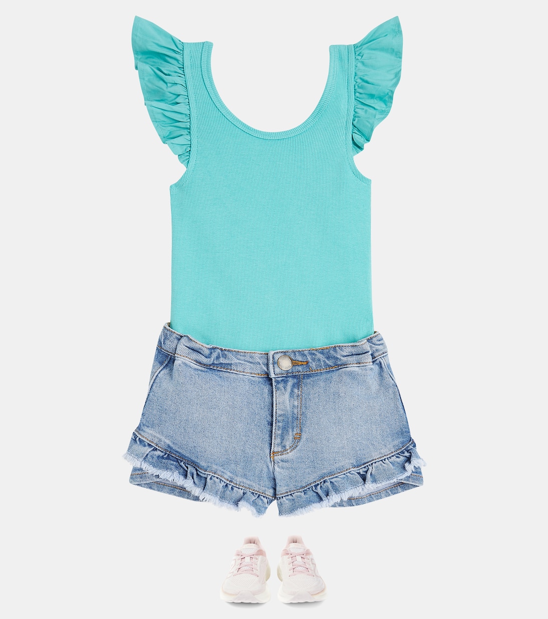 Ranja ribbed-knit ruffled cotton-blend top | Molo