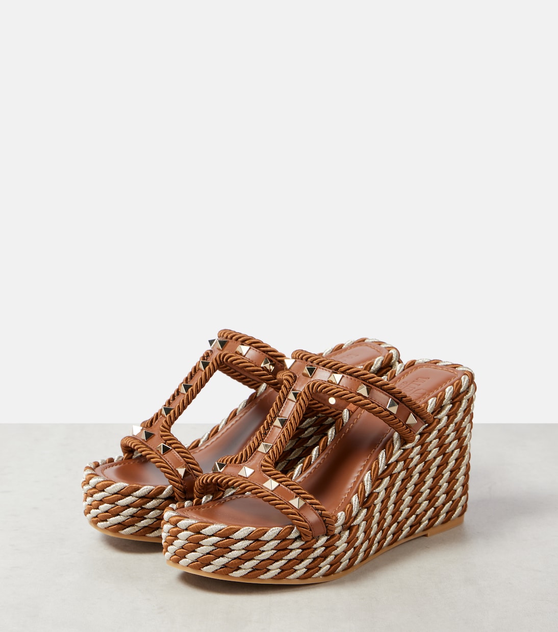 Rockstud leather wedge espadrilles | Valentino Garavani