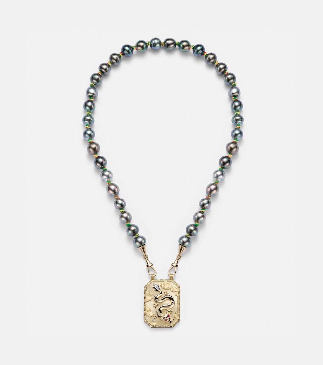 Collana Dragon in oro giallo 18kt con perle e rubini | Marie Lichtenberg