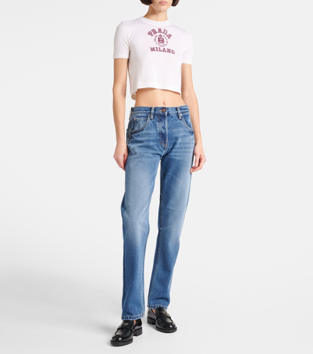 Jeans rectos de tiro medio | Prada