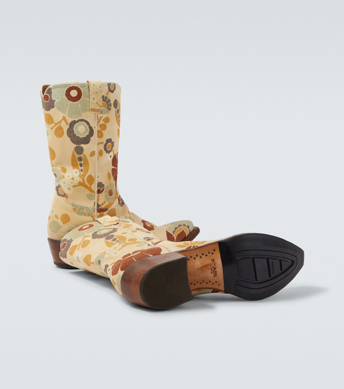 Floral canvas cowboy boots | Prada