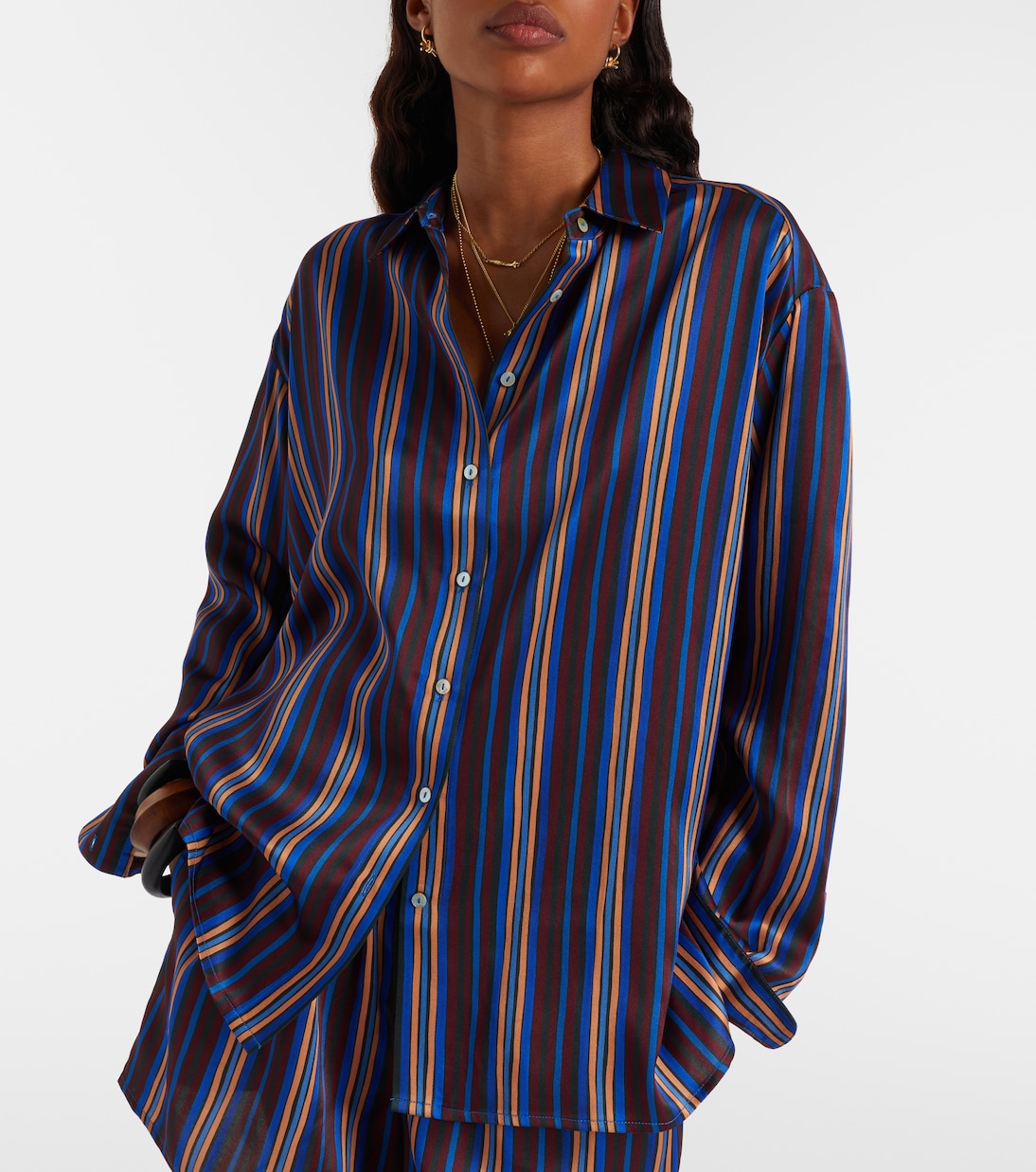 Maya striped silk charmeuse pajama shirt | Asceno